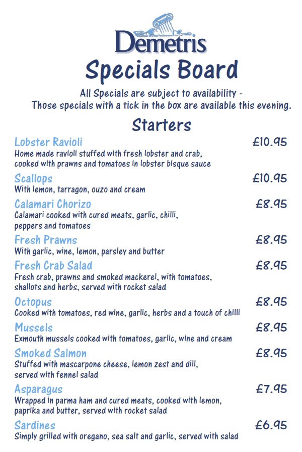 Demetris Taverna Specials Menu Sep-21